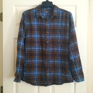 Eddie Bauer Men's Medium Cotton Bristol Flannel Deep Blue Plaid Shirt
